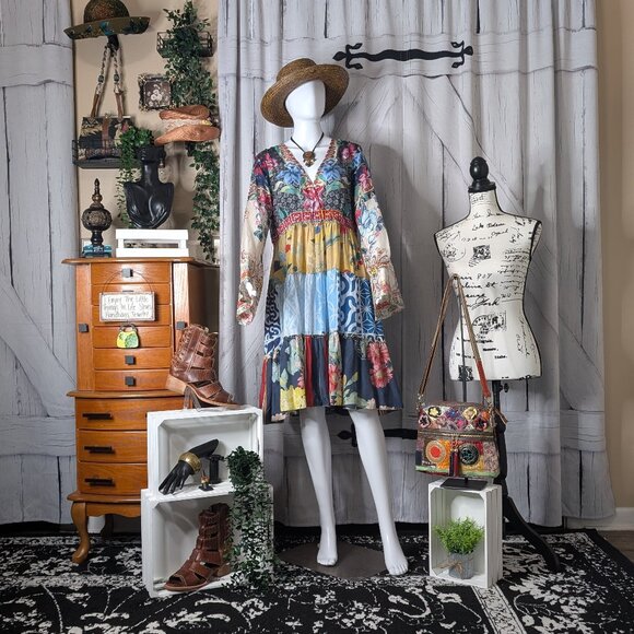 Johnny Was Dresses & Skirts - Johnny Was Dunas Patchwork Silk Dress SMALL NWOT